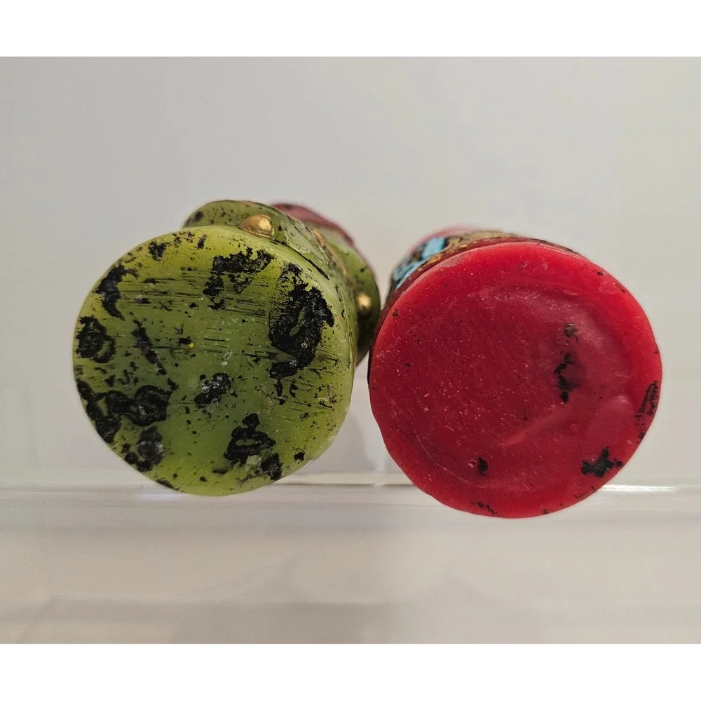 Vintage‎ 70s Candles Christmas Nativity Bell Red Green Kitch Set of 2 Not Burned